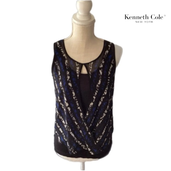 KENNETH COLE NY XS Black Semi-Sheer 2 Layers Fitted Blouse Classic Holiday - Picture 2 of 16
